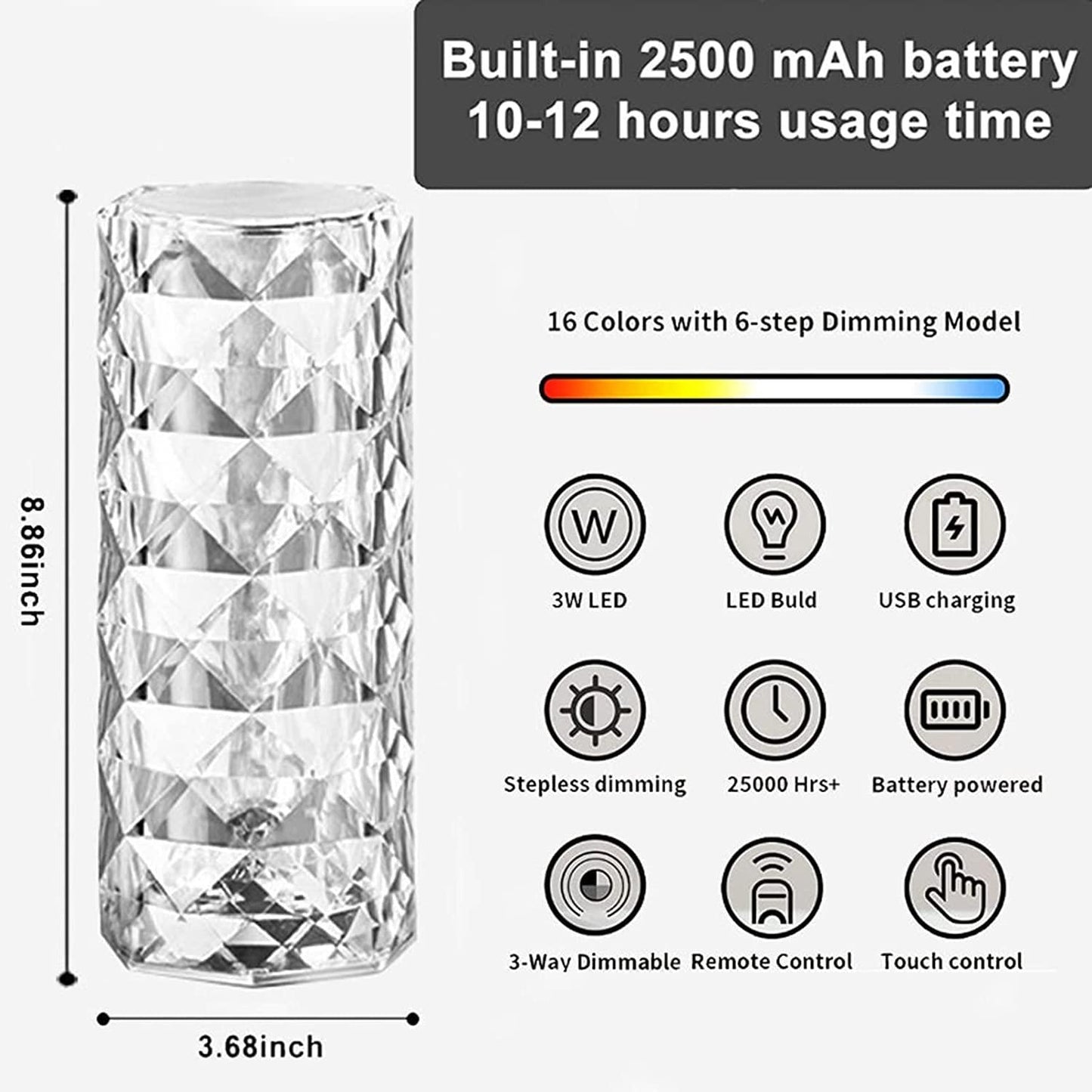 16 Color Rose Crystal Diamond Table Lamp