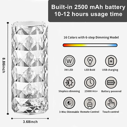16 Color Rose Crystal Diamond Table Lamp