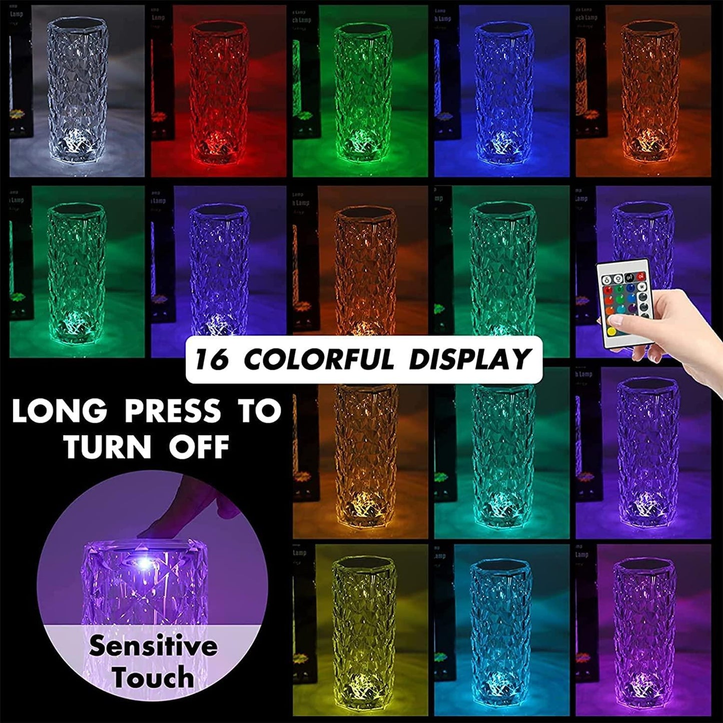 16 Color Rose Crystal Diamond Table Lamp
